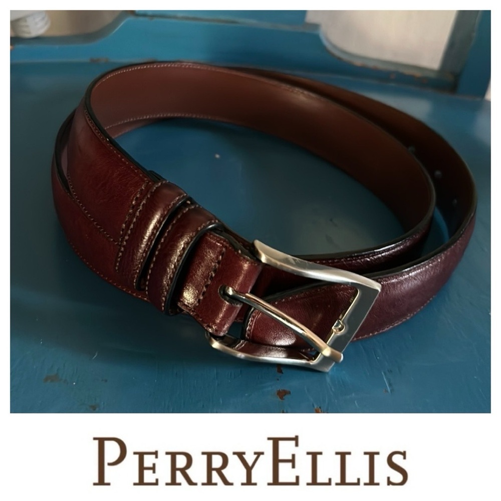 Vintage Perry Ellis Portfolio Brown Leather Belt